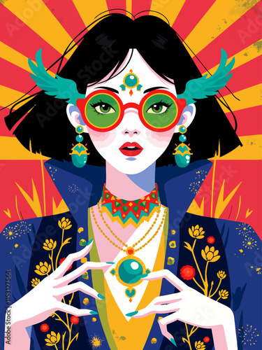 illustration a fortune teller girl in vintage