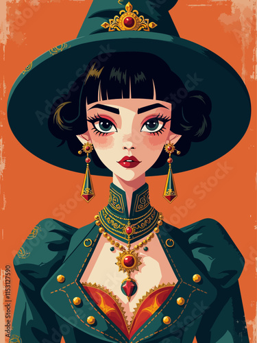 illustration a fortune teller girl in vintage