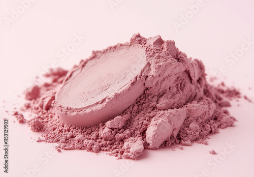 Pink clay cosmetic texture on the background, close-up. Background of smudged cream for face or body mask. Close-up of a pink creamy swatch. photo