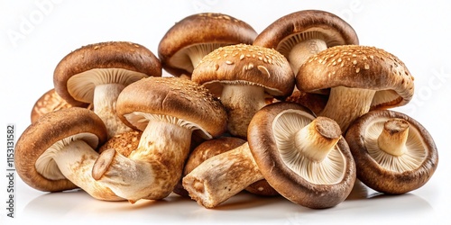 Fresh Shiitake Mushrooms Isolated on White Background - Health Food & Medicinal Properties photo