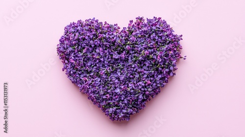 illustration heart made of tiny flower petals on a delicate pink background 
