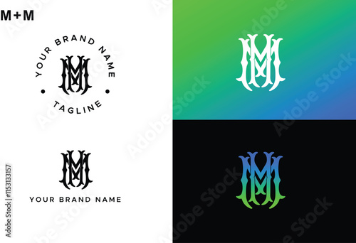 MM monogram style creative letter monogram and symbol round and circle design to use for cap and clothing mockups