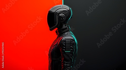 A sleek, futuristic robot stands against vibrant red and black backgrounds, embodying innovation and design. Genetative AI Concept photo