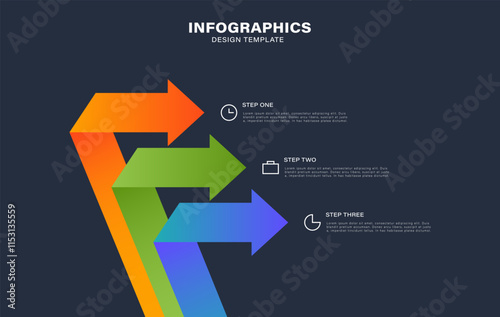 Arrows Infographic Vector Illustration. 3 Steps Business Process Concept.