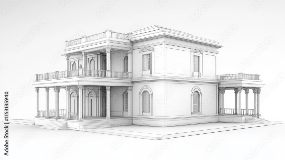 Obraz premium Wire-frame building on the white background. EPS 10. Illustration created of 3d.