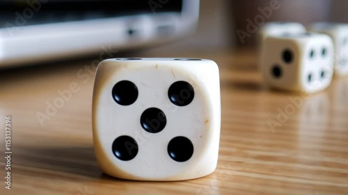 Wallpaper Mural A single dice on the table with plain background Torontodigital.ca