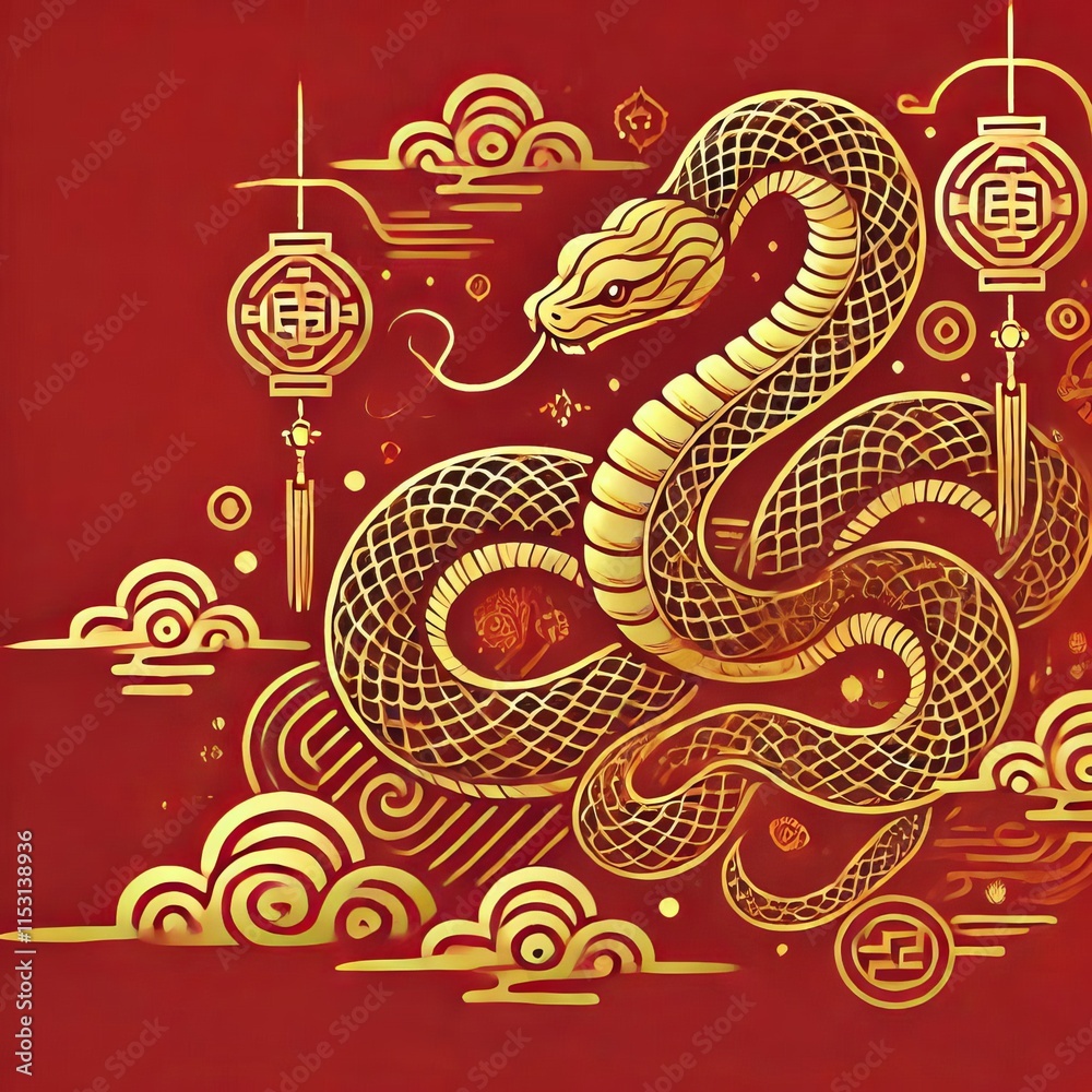 Fototapeta premium Chinese Zodiac Snake Sign - Year of the Snake - Cycle of Animals and Chinese Calendar - Asian Zodiac and Astrology - New Year Animal - Water, Earth, Wood, Metal and Fire