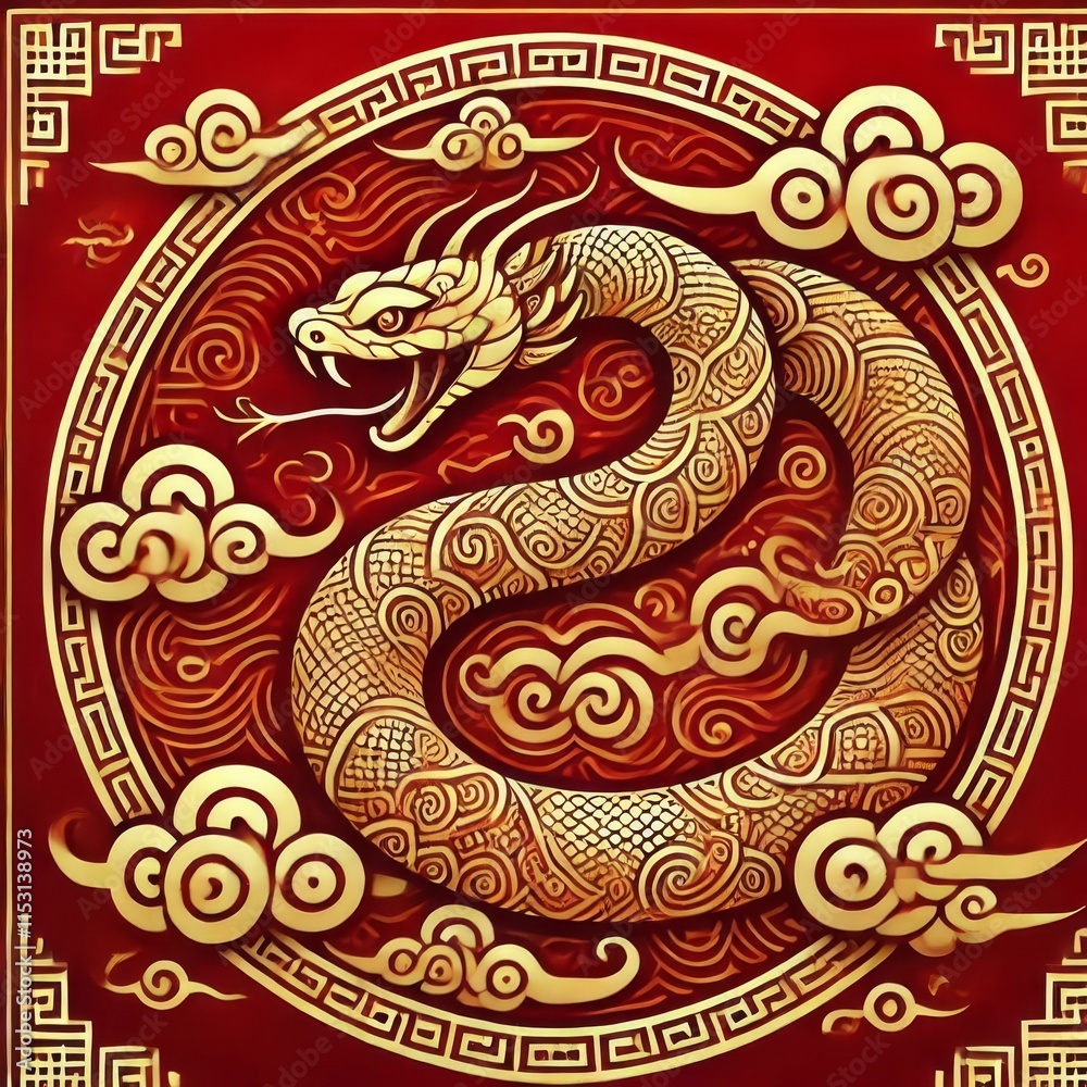 Obraz premium Chinese Zodiac Snake Sign - Year of the Snake - Cycle of Animals and Chinese Calendar - Asian Zodiac and Astrology - New Year Animal - Water, Earth, Wood, Metal and Fire