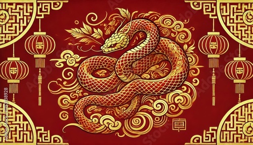 Chinese Zodiac Snake Sign - Year of the Snake - Cycle of Animals and Chinese Calendar - Asian Zodiac and Astrology - New Year Animal - Water, Earth, Wood, Metal and Fire