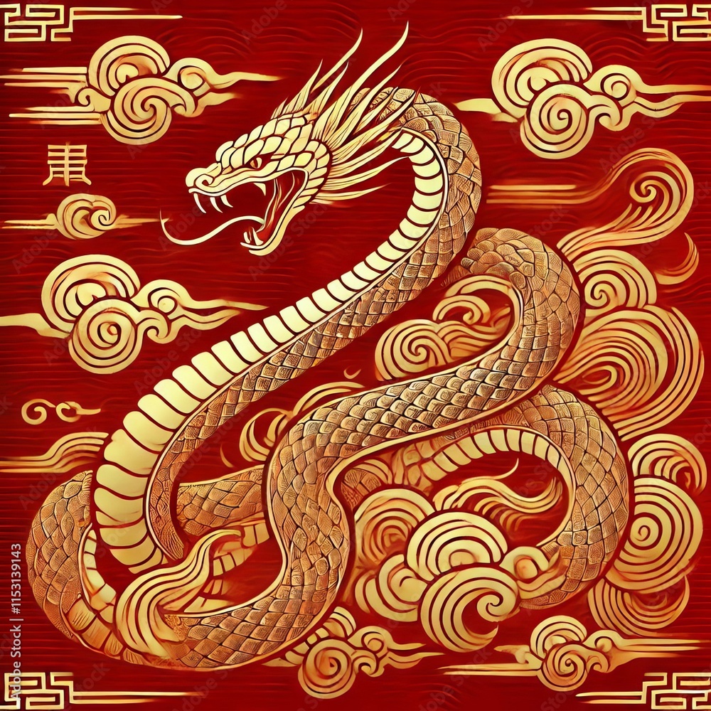 Fototapeta premium Chinese Zodiac Snake Sign - Year of the Snake - Cycle of Animals and Chinese Calendar - Asian Zodiac and Astrology - New Year Animal - Water, Earth, Wood, Metal and Fire