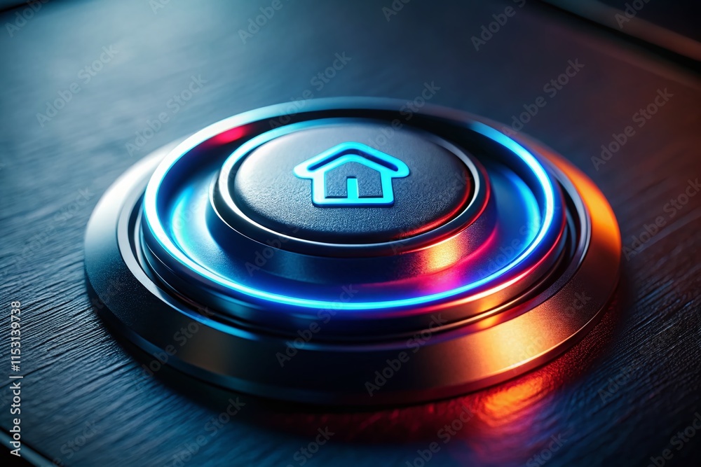 Glowing Home Button in Low Light - Digital Interface Element Glowing Home Button in Low Light - Digital Interface Element
