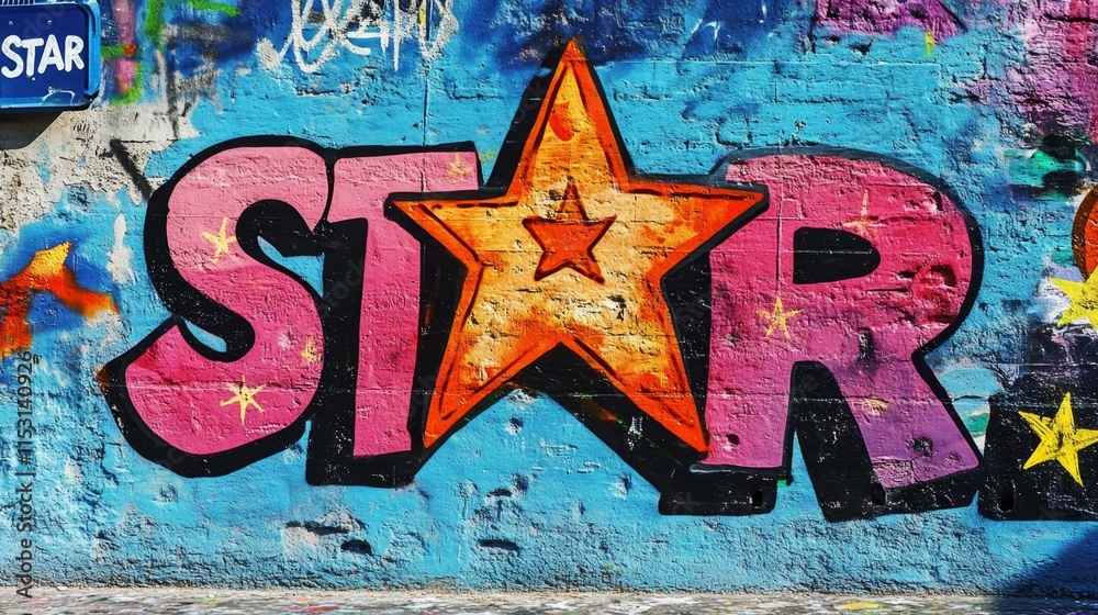 Fototapeta premium grungy street wall painted in graffiti style with word 