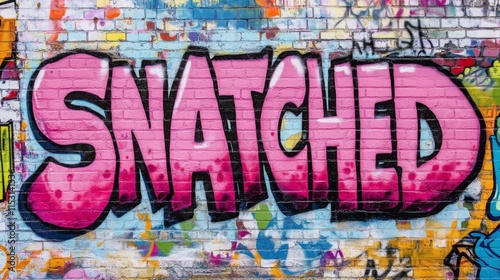 Wallpaper Mural grungy street wall painted in graffiti style with Gen Z slang word " Snatched " means very attractive, well-styled, or on point Torontodigital.ca