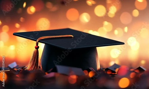 A graduation cap on a vibrant, blurred background symbolizing achievement and celebration in academic success.