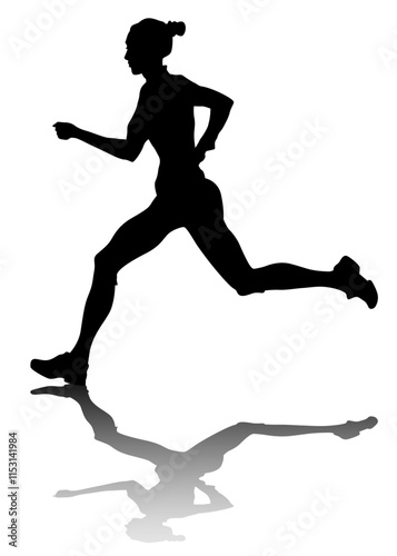 Young athletes run a marathon. Isolated silhouettes on white background