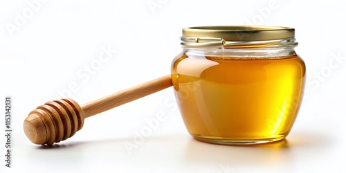 Golden Honey Jar with Wooden Dipper - Minimalist Product Photography