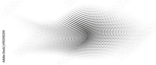 Flowing Wave Dot Halftone Pattern: Curve Gradient Shape on Transparent Background. Suitable for AI, Tech, Network, Digital, Science, and Technology Themes.