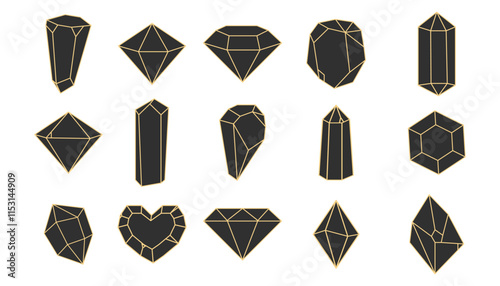 Crystal gemstone polygon stone, contour gem, polyhedron minimal. Elegant outline geometric quartz, jewel. Mineral linear icon.