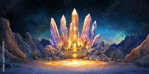 Fantasy Parallel worlds, Fantasy Watercolor Parallel World with Crystals