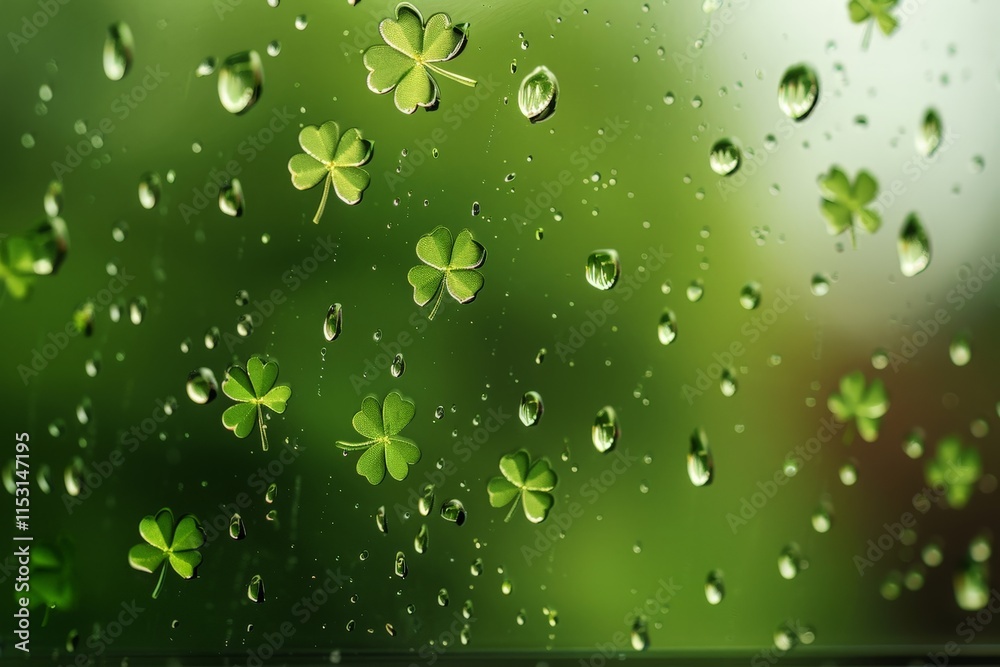 Fototapeta premium Clover Leaves and Rain Drops