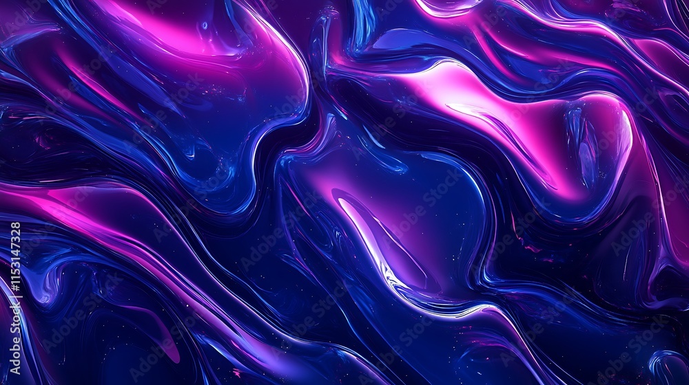 Fototapeta premium Vibrant Purple and Blue Abstract 3D Render: Swirling Liquid Texture Illustration. AI Generated