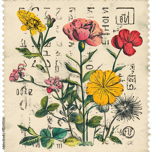Vintage Floral Postage Stamp Sticker