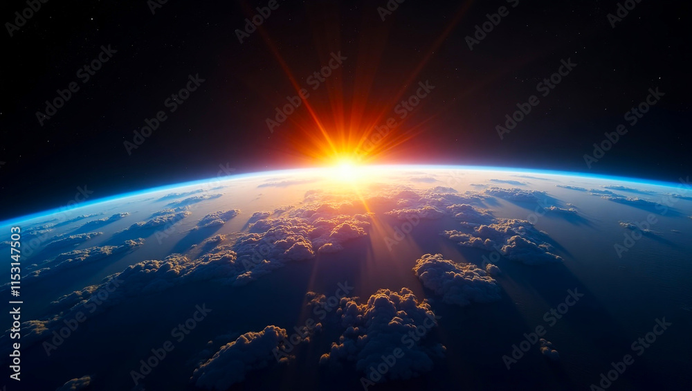 Fototapeta premium Beautiful Sunrise Over Earth From Space With Glowing Horizon. Captures the sense of wonder, serenity, and the vastness of space.