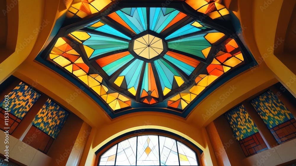 Obraz premium Stained Glass Ceiling with Geometric Pattern
