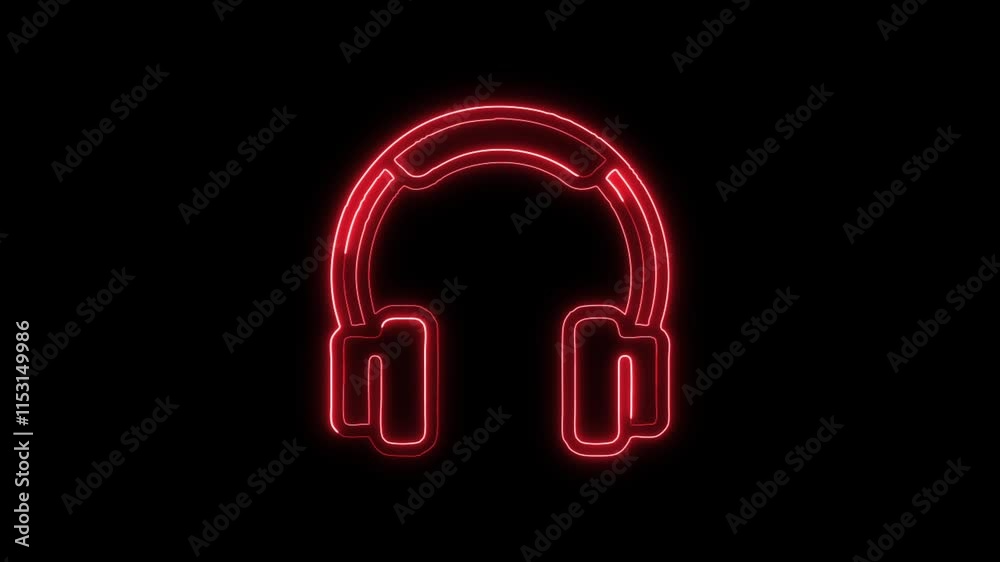 Glowing neon Headphones icon isolated on black background. HD Video motion graphic animation Glowing neon Headphones icon isolated on black background. HD Video motion graphic animation