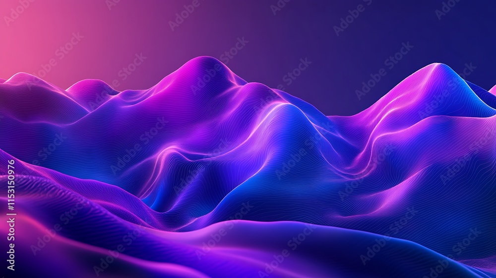 Obraz premium Vibrant 3D Render: Neon Purple and Blue Abstract Landscape. AI Generated
