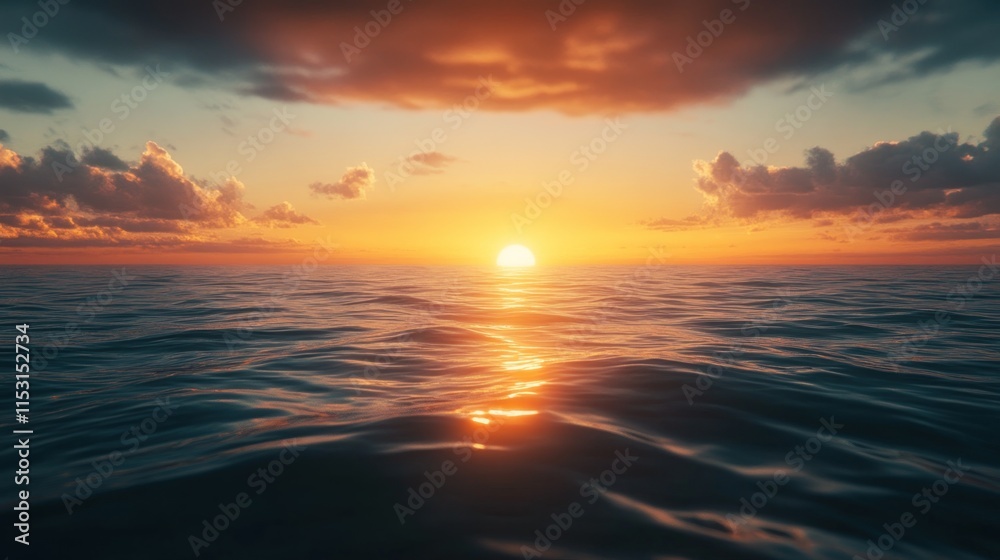 A serene sunset over calm ocean waters, reflecting warm hues and creating a tranquil atmosphere. A serene sunset over calm ocean waters, reflecting warm hues and creating a tranquil atmosphere.