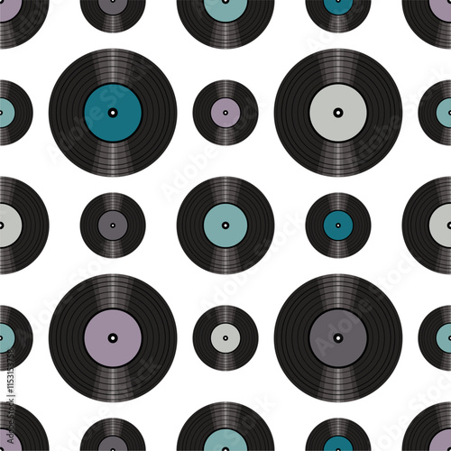 Seamless pattern print background with vinyl record disks vector illustration music wallpaper decorative artistic texture