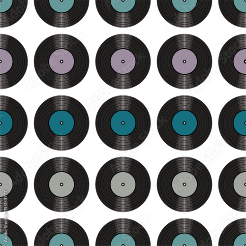 Seamless pattern print background with vinyl record disks vector illustration music wallpaper decorative artistic texture