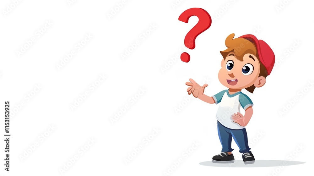 The Adorable Question Mark Boy: A Charming White - Background Cartoon Character The Adorable Question Mark Boy: A Charming White - Background Cartoon Character