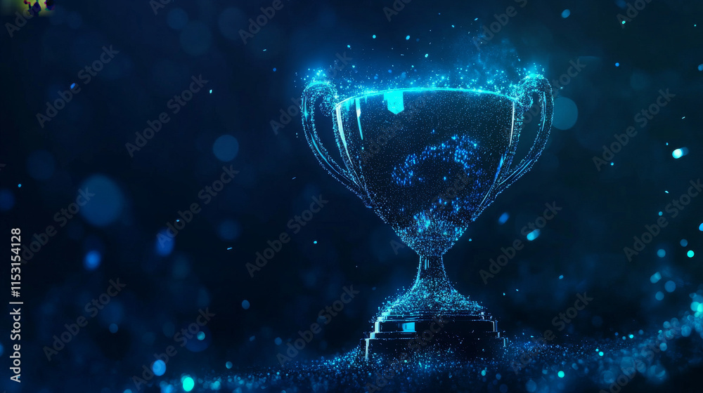 Award of blue glowing dots. Sports Cup of particles. Vector illustration Award of blue glowing dots. Sports Cup of particles. Vector illustration