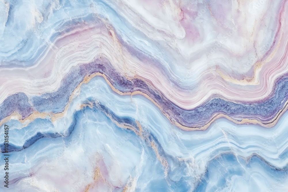Obraz premium Marble background with pastel blue, pink, and purple wavy stripes and golden veins for luxurious and elegant design