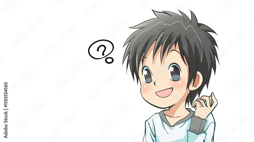 The Adorable Question Mark Boy: A Charming White - Background Cartoon Character The Adorable Question Mark Boy: A Charming White - Background Cartoon Character