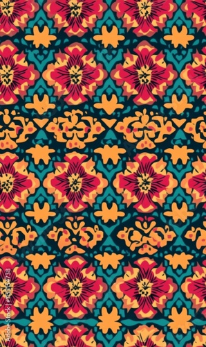 Seamless Linen Knit Textile Background with Colorful Geometric Patterns And Shapes