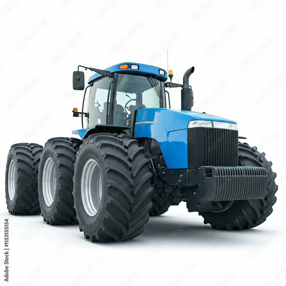 Obraz premium modern blue tractor with large tires on white background