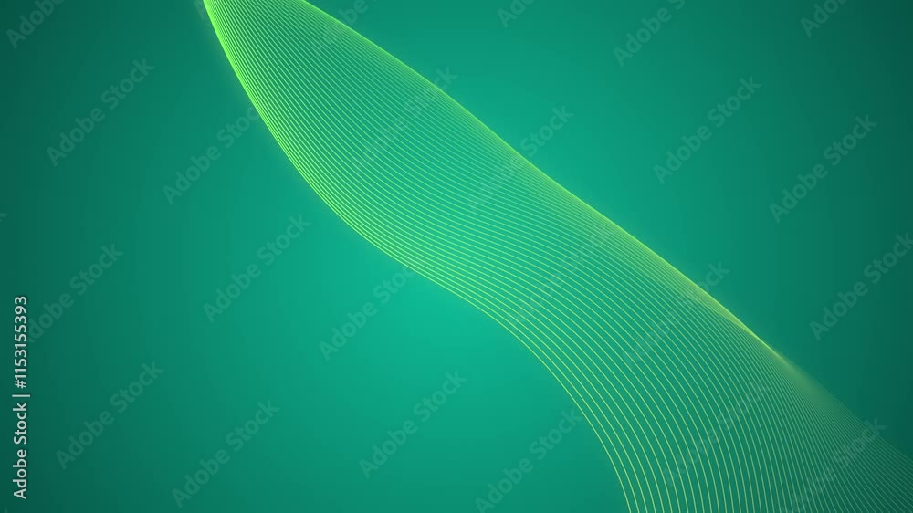 3D animated background of seamless lines curvy glowing stripes and waves abstract dynamic motion graphics gradient visual effects pattern colour teal green