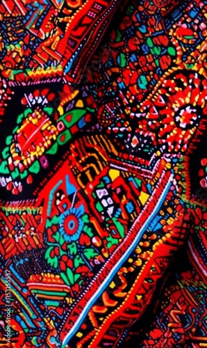 Seamless Linen Knit Textile Background with Colorful Geometric Patterns And Shapes