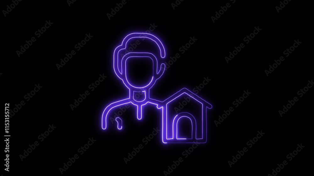 Glowing neon Real Estate Agent icon isolated on black background. HD Video motion graphic animation