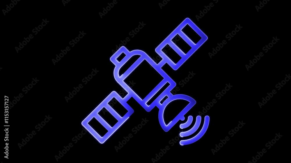 Satellite icon animation by blue color neon on black background. Satellite icon animation by blue color neon on black background.
