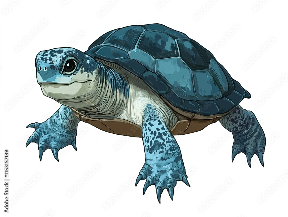 Fototapeta premium 3D cartoon of an adorable baby sea turtle, cute and vibrant, isolated on a white background. 