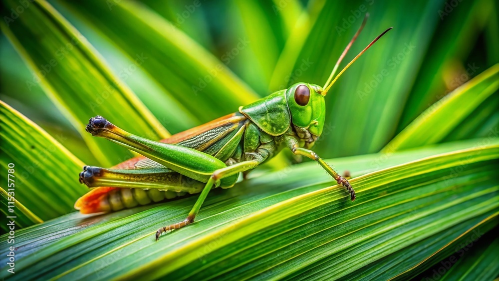 Hidden Grasshopper on Pandan Leaf - Nature Stock Photo Hidden Grasshopper on Pandan Leaf - Nature Stock Photo