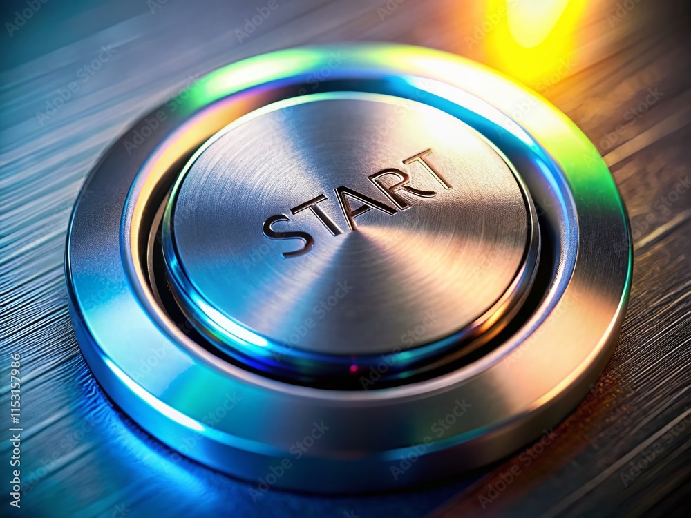High-Depth-of-Field Close-up of a Shiny Start Button High-Depth-of-Field Close-up of a Shiny Start Button