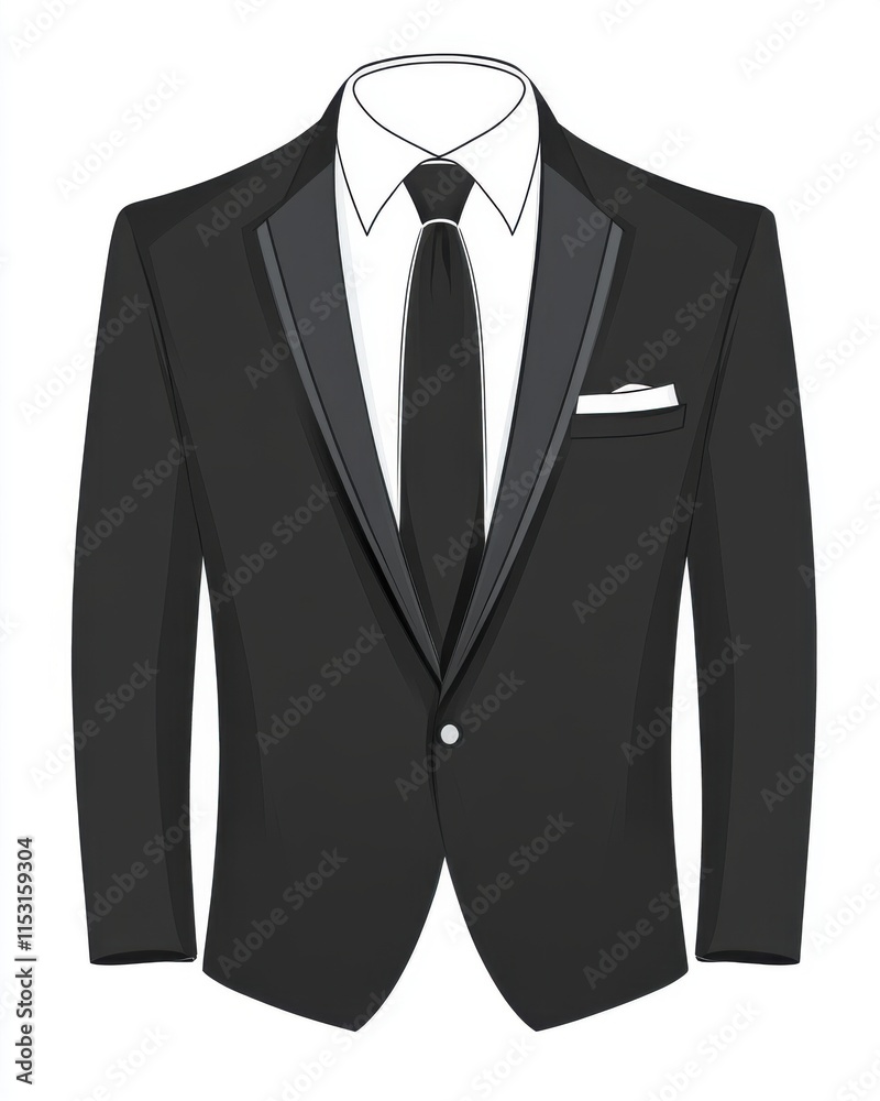Stylish black tuxedo with a white shirt and black tie, perfect for formal occasions. Stylish black tuxedo with a white shirt and black tie, perfect for formal occasions.