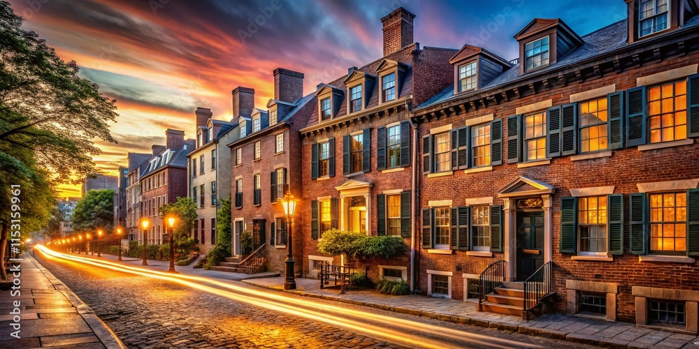 Fototapeta premium Historic Charlestown Row Houses, Boston, Massachusetts - Long Exposure Photography
