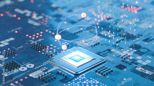 Abstract system of quantum computing, the future supercomputer technology, 3d rendering
