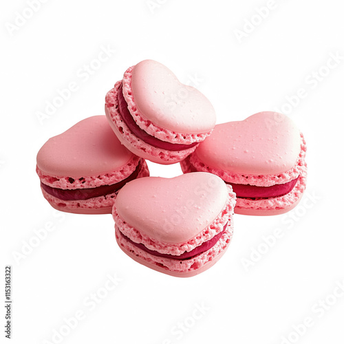 Heart shaped pink macaroons and cookies isolated on transparent background Generative Ai.